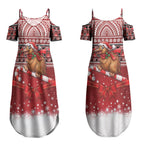 New Zealand Kiwi Bird Christmas Couples Matching Summer Maxi Dress and Long Sleeve Button Shirt Maori Inspired Knitted Patterns