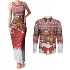 New Zealand Kiwi Bird Christmas Couples Matching Tank Maxi Dress and Long Sleeve Button Shirt Maori Inspired Knitted Patterns