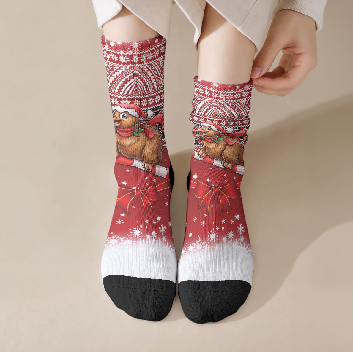 New Zealand Kiwi Bird Christmas Crew Socks Maori Inspired Knitted Patterns