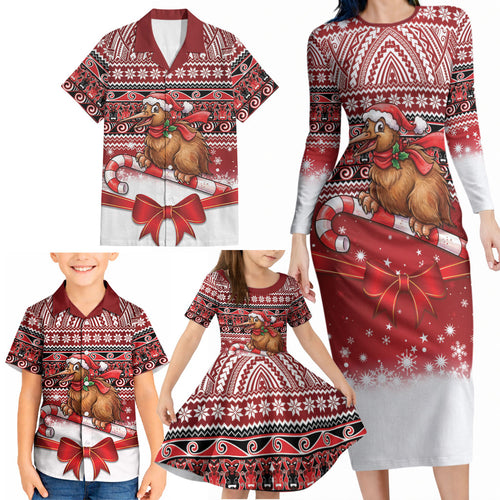New Zealand Kiwi Bird Christmas Family Matching Long Sleeve Bodycon Dress and Hawaiian Shirt Maori Inspired Knitted Patterns