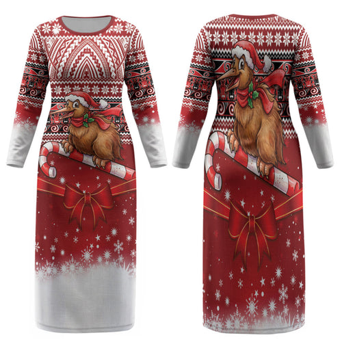 New Zealand Kiwi Bird Christmas Family Matching Long Sleeve Bodycon Dress and Hawaiian Shirt Maori Inspired Knitted Patterns