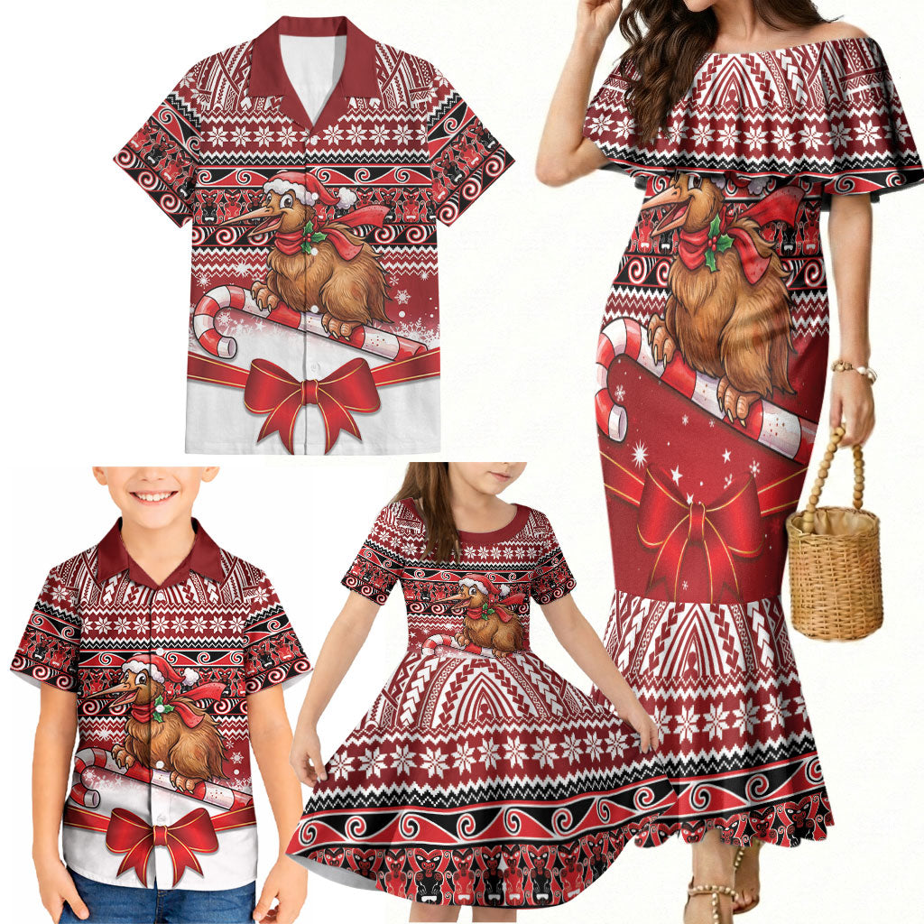 New Zealand Kiwi Bird Christmas Family Matching Mermaid Dress and Hawaiian Shirt Maori Inspired Knitted Patterns