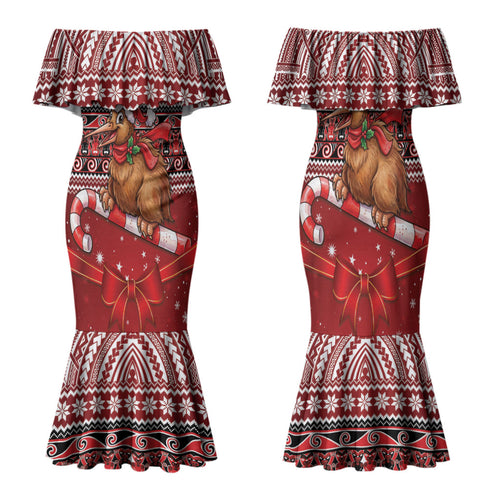 New Zealand Kiwi Bird Christmas Family Matching Mermaid Dress and Hawaiian Shirt Maori Inspired Knitted Patterns