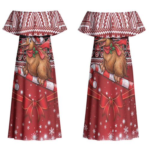 New Zealand Kiwi Bird Christmas Family Matching Off Shoulder Maxi Dress and Hawaiian Shirt Maori Inspired Knitted Patterns