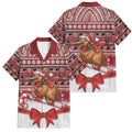 New Zealand Kiwi Bird Christmas Family Matching Off Shoulder Maxi Dress and Hawaiian Shirt Maori Inspired Knitted Patterns