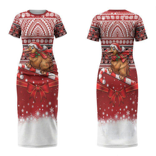 New Zealand Kiwi Bird Christmas Family Matching Short Sleeve Bodycon Dress and Hawaiian Shirt Maori Inspired Knitted Patterns