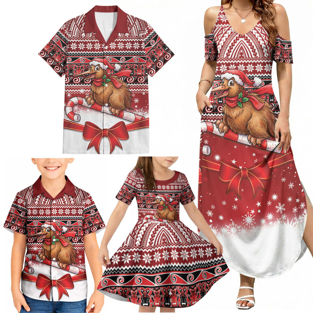 New Zealand Kiwi Bird Christmas Family Matching Summer Maxi Dress and Hawaiian Shirt Maori Inspired Knitted Patterns