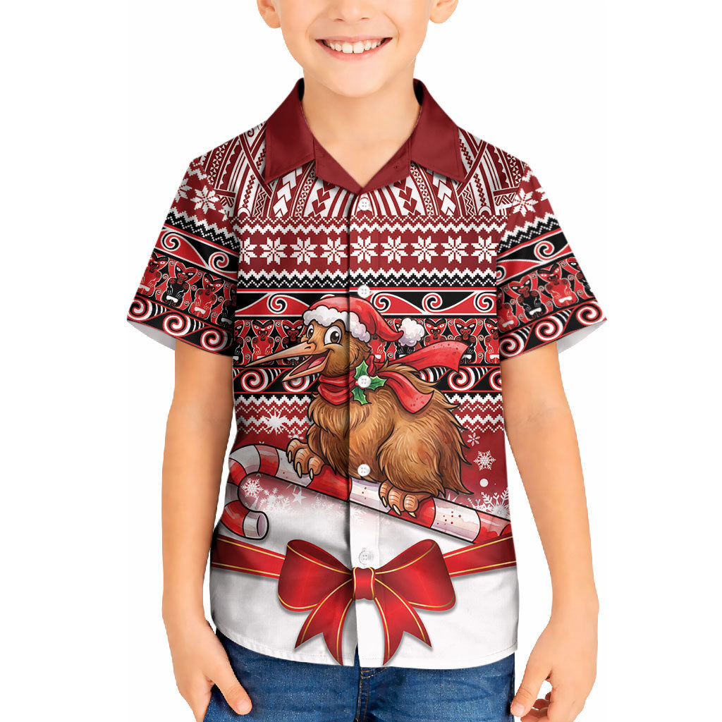 New Zealand Kiwi Bird Christmas Kid Hawaiian Shirt Maori Inspired Knitted Patterns