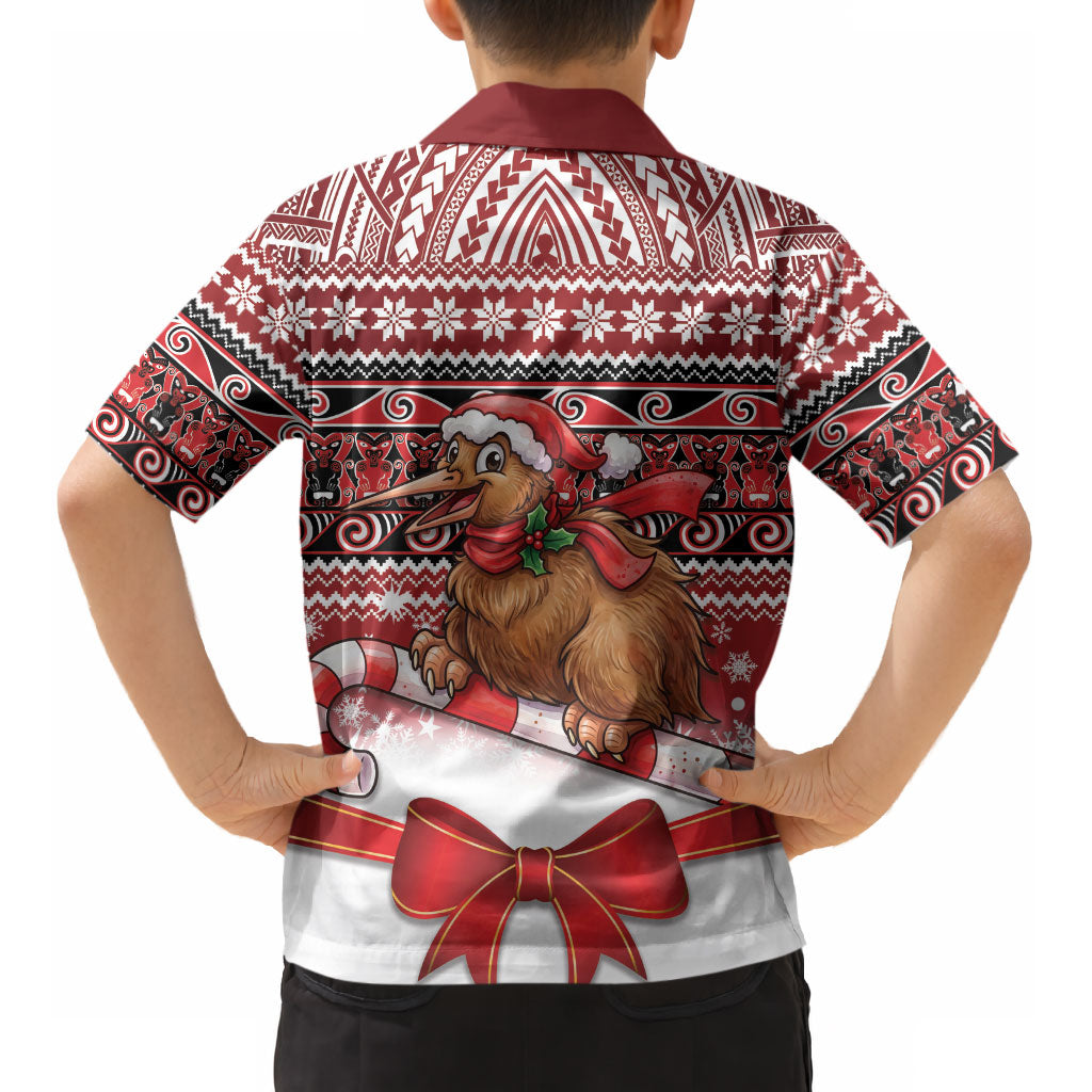 New Zealand Kiwi Bird Christmas Kid Hawaiian Shirt Maori Inspired Knitted Patterns