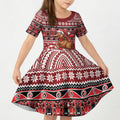 New Zealand Kiwi Bird Christmas Kid Short Sleeve Dress Maori Inspired Knitted Patterns