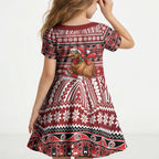 New Zealand Kiwi Bird Christmas Kid Short Sleeve Dress Maori Inspired Knitted Patterns