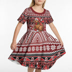 New Zealand Kiwi Bird Christmas Kid Short Sleeve Dress Maori Inspired Knitted Patterns