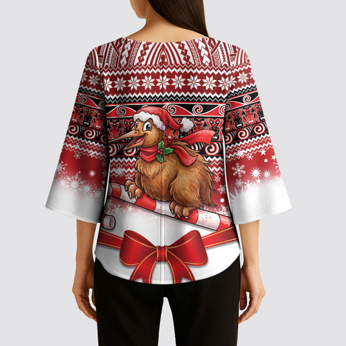 New Zealand Kiwi Bird Christmas Kimono Sleeve Blouse Maori Inspired Knitted Patterns