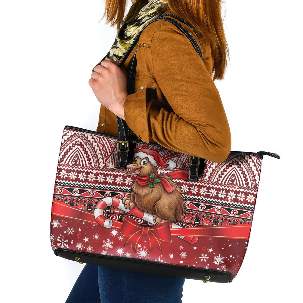 New Zealand Kiwi Bird Christmas Leather Tote Bag Maori Inspired Knitted Patterns