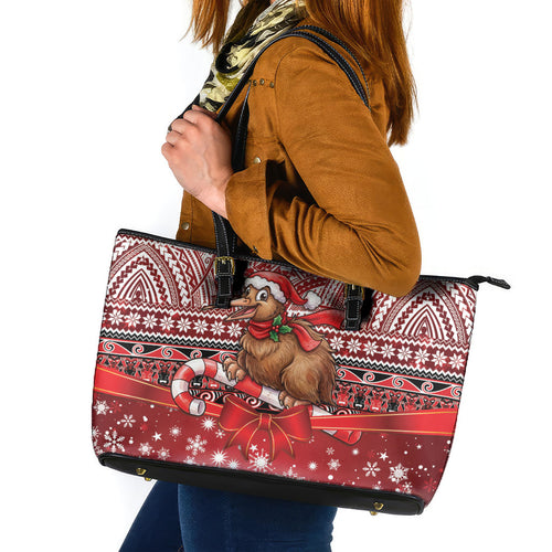 New Zealand Kiwi Bird Christmas Leather Tote Bag Maori Inspired Knitted Patterns