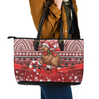 New Zealand Kiwi Bird Christmas Leather Tote Bag Maori Inspired Knitted Patterns