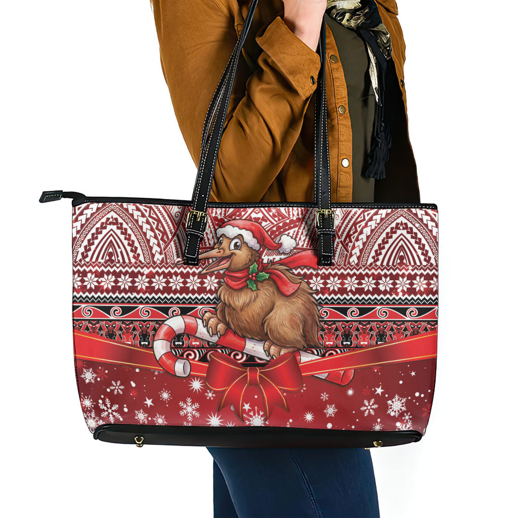 New Zealand Kiwi Bird Christmas Leather Tote Bag Maori Inspired Knitted Patterns