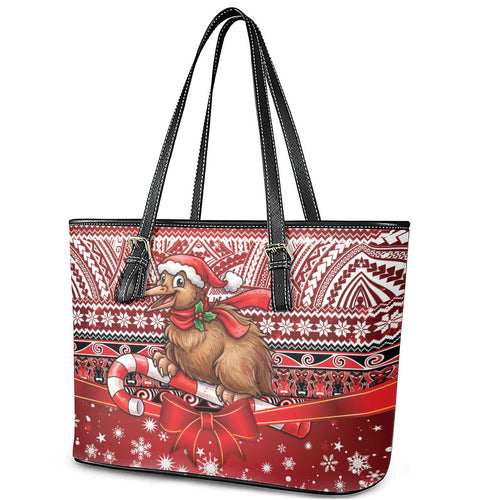 New Zealand Kiwi Bird Christmas Leather Tote Bag Maori Inspired Knitted Patterns