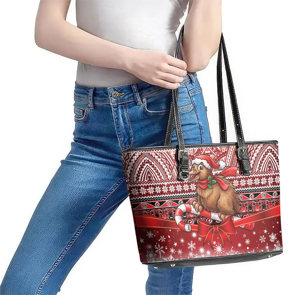 New Zealand Kiwi Bird Christmas Leather Tote Bag Maori Inspired Knitted Patterns
