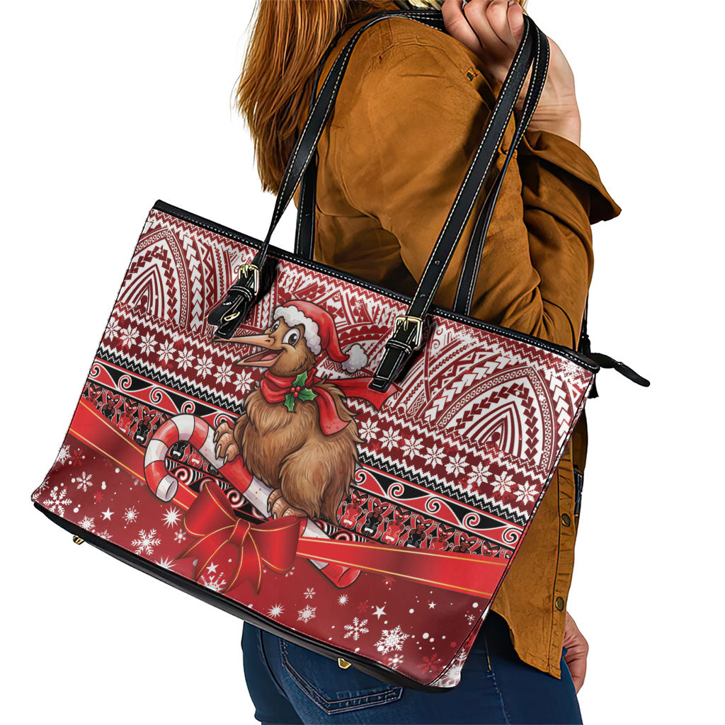 New Zealand Kiwi Bird Christmas Leather Tote Bag Maori Inspired Knitted Patterns