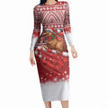 New Zealand Kiwi Bird Christmas Long Sleeve Bodycon Dress Maori Inspired Knitted Patterns