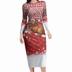 New Zealand Kiwi Bird Christmas Long Sleeve Bodycon Dress Maori Inspired Knitted Patterns