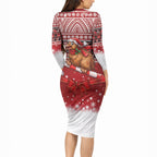 New Zealand Kiwi Bird Christmas Long Sleeve Bodycon Dress Maori Inspired Knitted Patterns