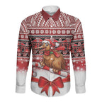 New Zealand Kiwi Bird Christmas Long Sleeve Button Shirt Maori Inspired Knitted Patterns