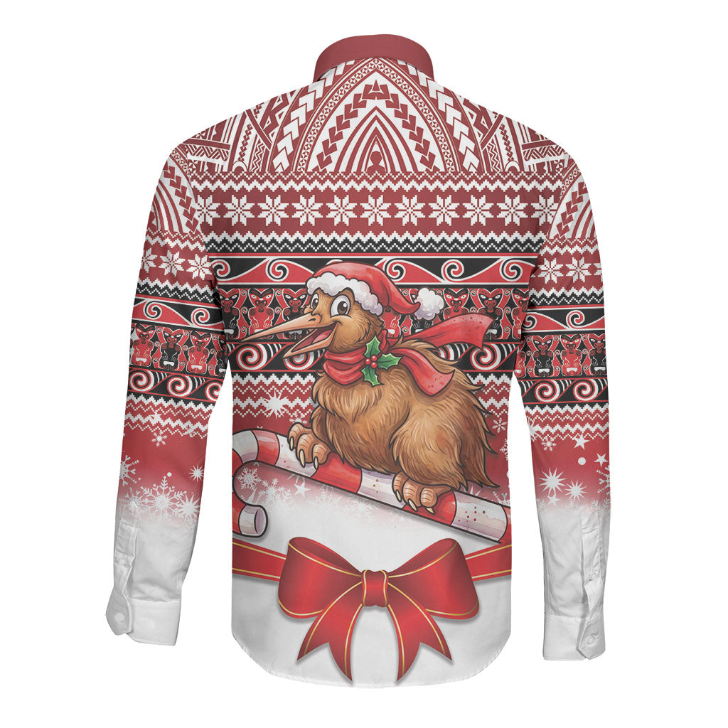 New Zealand Kiwi Bird Christmas Long Sleeve Button Shirt Maori Inspired Knitted Patterns