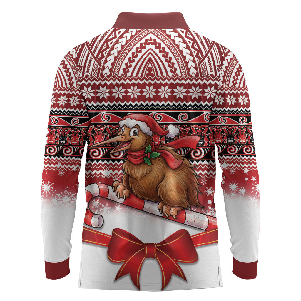 New Zealand Kiwi Bird Christmas Long Sleeve Polo Shirt Maori Inspired Knitted Patterns