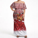 New Zealand Kiwi Bird Christmas Off Shoulder Maxi Dress Maori Inspired Knitted Patterns