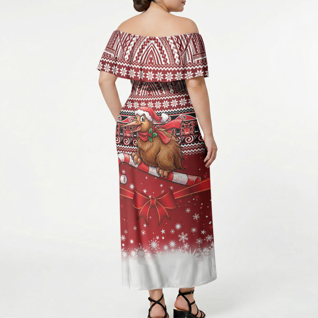 New Zealand Kiwi Bird Christmas Off Shoulder Maxi Dress Maori Inspired Knitted Patterns