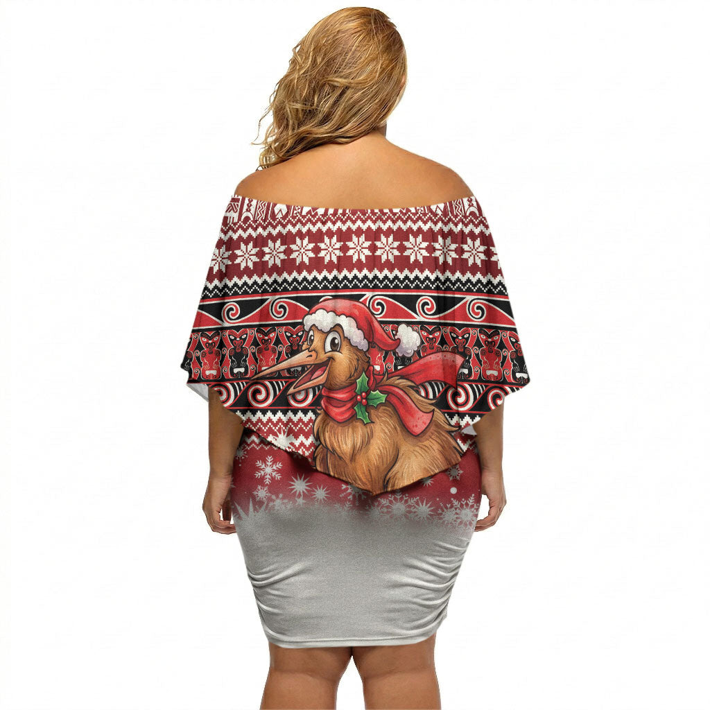 New Zealand Kiwi Bird Christmas Off Shoulder Short Dress Maori Inspired Knitted Patterns