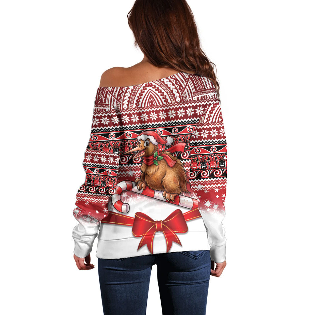 New Zealand Kiwi Bird Christmas Off Shoulder Sweater Maori Inspired Knitted Patterns