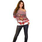 New Zealand Kiwi Bird Christmas Off Shoulder Sweater Maori Inspired Knitted Patterns