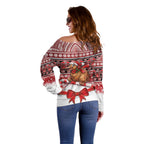 New Zealand Kiwi Bird Christmas Off Shoulder Sweater Maori Inspired Knitted Patterns