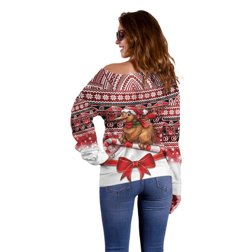 New Zealand Kiwi Bird Christmas Off Shoulder Sweater Maori Inspired Knitted Patterns