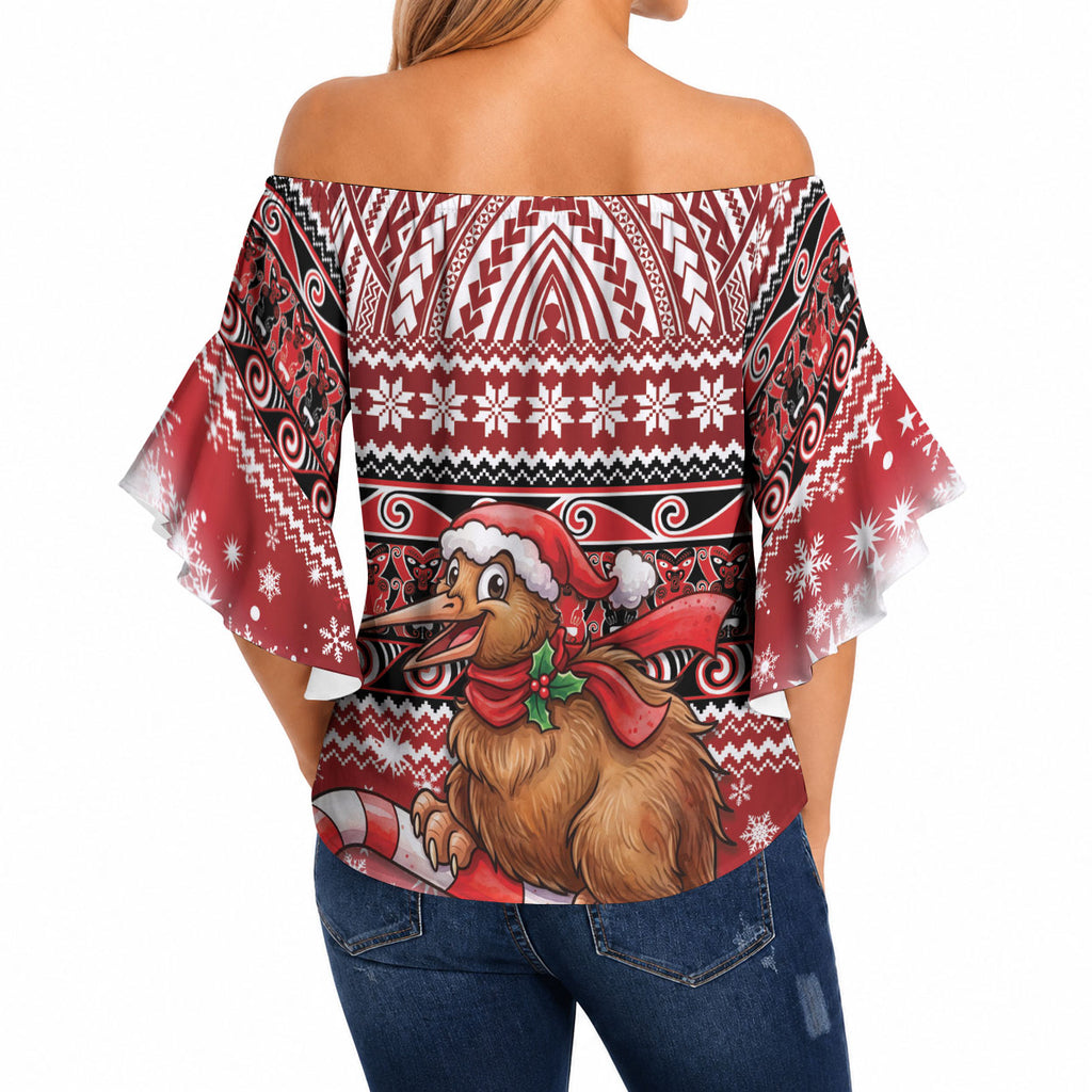 New Zealand Kiwi Bird Christmas Off Shoulder Wrap Waist Top Maori Inspired Knitted Patterns