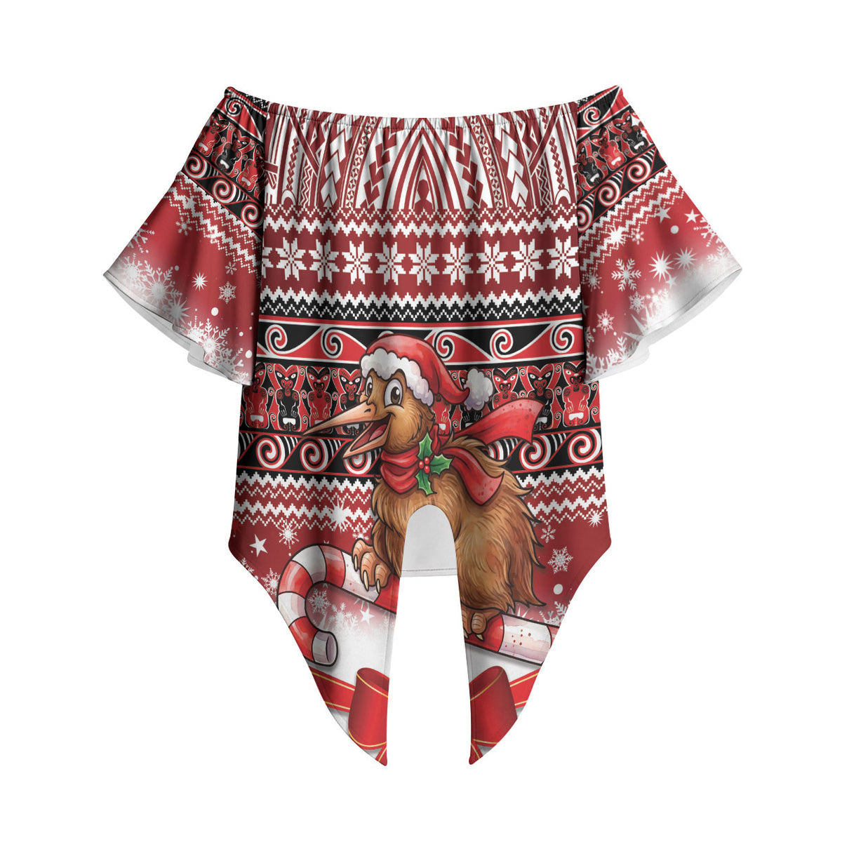 New Zealand Kiwi Bird Christmas Off Shoulder Wrap Waist Top Maori Inspired Knitted Patterns