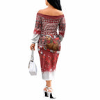 New Zealand Kiwi Bird Christmas Off The Shoulder Long Sleeve Dress Maori Inspired Knitted Patterns
