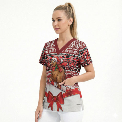 New Zealand Kiwi Bird Christmas Scrub Top Maori Inspired Knitted Patterns
