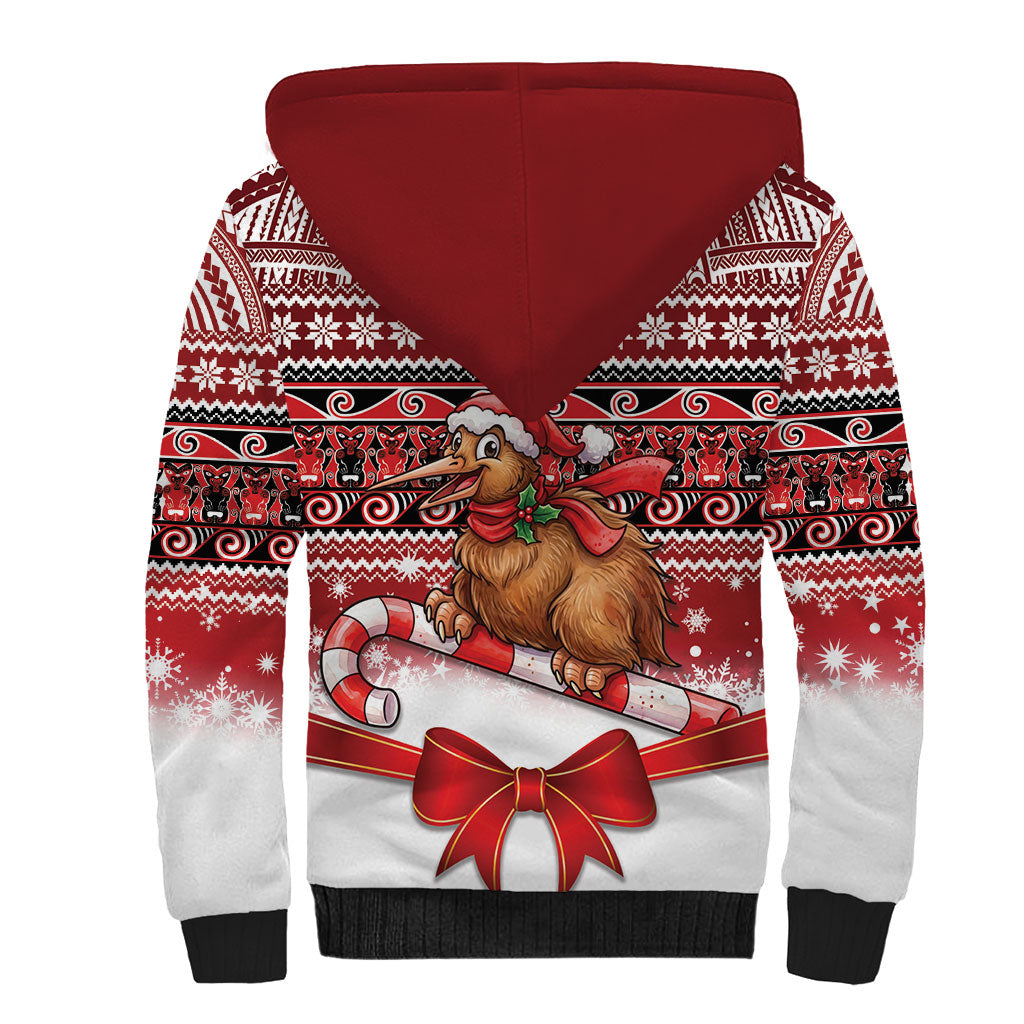 New Zealand Kiwi Bird Christmas Sherpa Hoodie Maori Inspired Knitted Patterns