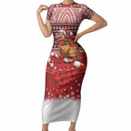 New Zealand Kiwi Bird Christmas Short Sleeve Bodycon Dress Maori Inspired Knitted Patterns