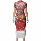 New Zealand Kiwi Bird Christmas Short Sleeve Bodycon Dress Maori Inspired Knitted Patterns