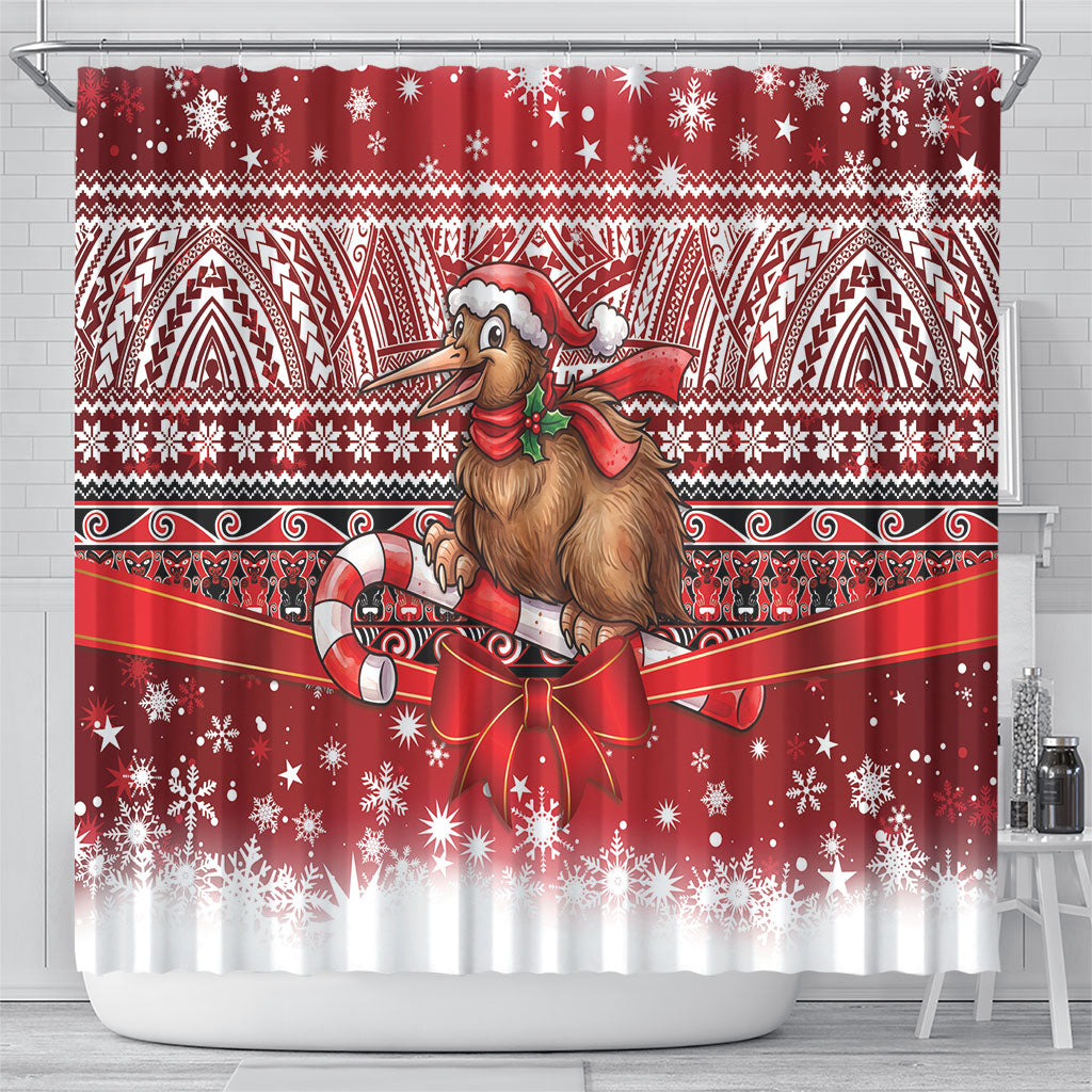 New Zealand Kiwi Bird Christmas Shower Curtain Maori Inspired Knitted Patterns