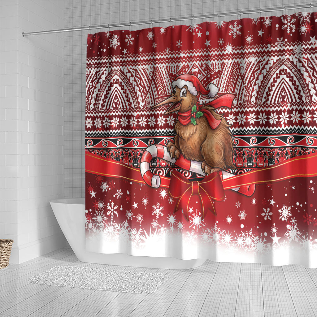 New Zealand Kiwi Bird Christmas Shower Curtain Maori Inspired Knitted Patterns