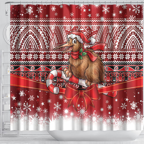 New Zealand Kiwi Bird Christmas Shower Curtain Maori Inspired Knitted Patterns