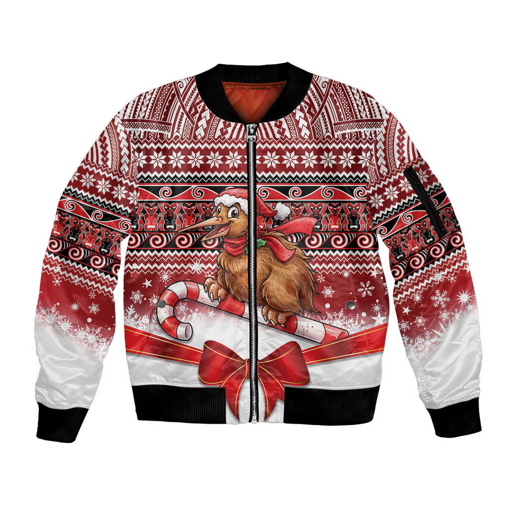 New Zealand Kiwi Bird Christmas Sleeve Zip Bomber Jacket Maori Inspired Knitted Patterns