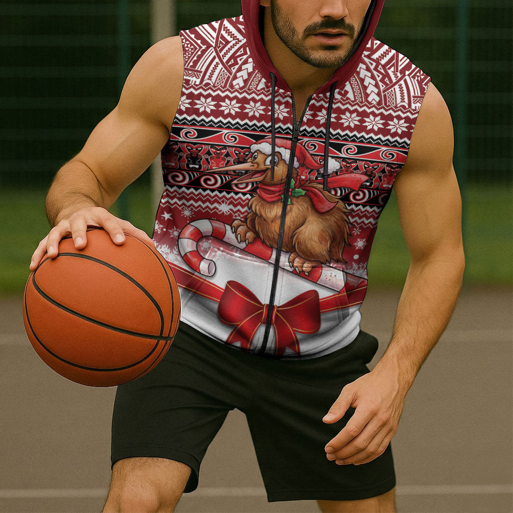 New Zealand Kiwi Bird Christmas Sleeveless Zip Hoodie Maori Inspired Knitted Patterns