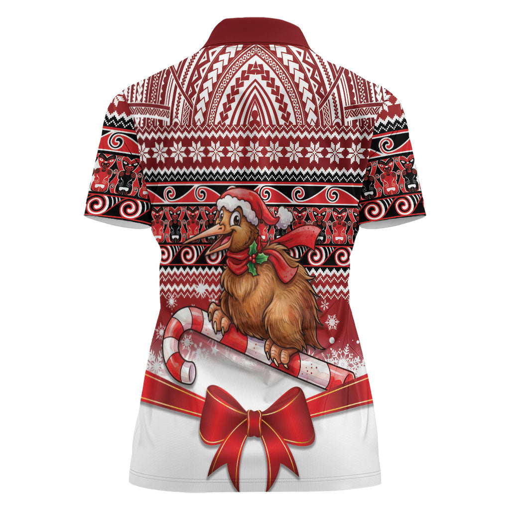 New Zealand Kiwi Bird Christmas Women Polo Shirt Maori Inspired Knitted Patterns